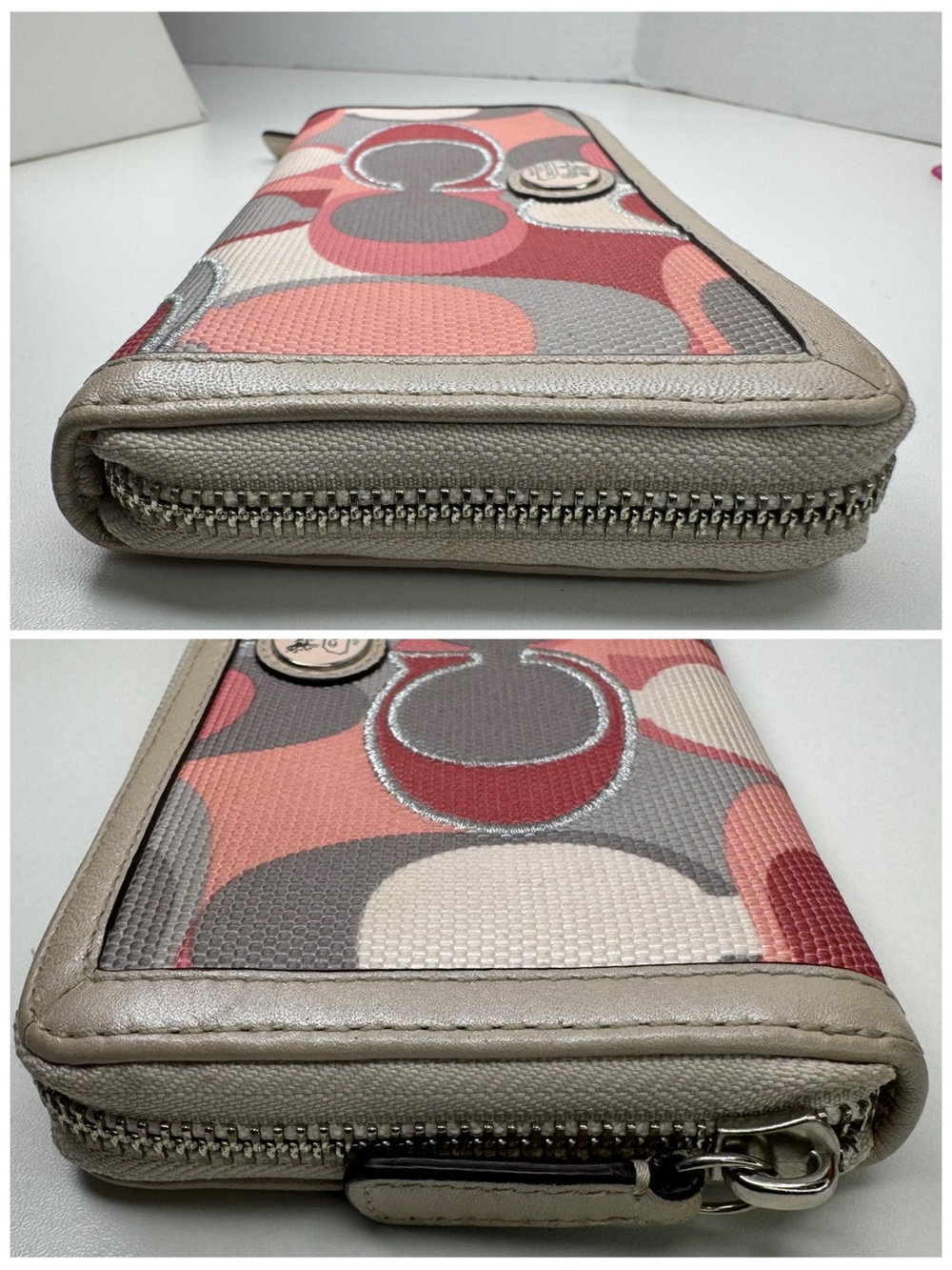 Coach Op Art Pink Gray Woven Fabric Y2K Wallet - Picture 8 of 16